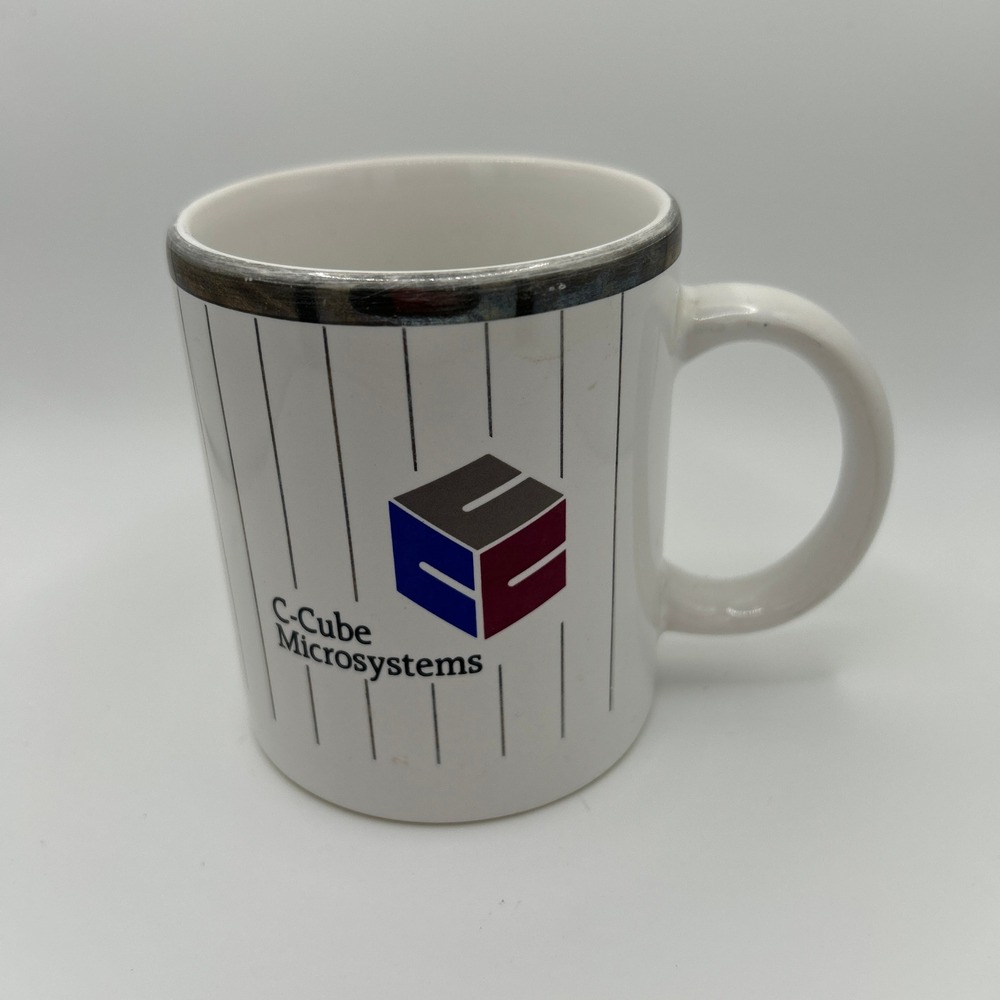 Vintage C Cube Microsystems Tech Coffee Mug Silicon Valley 90s Pinstripe White